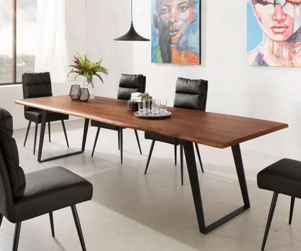 Table-à-manger Edge 300x100 acacia marron métal incliné Live-Edge