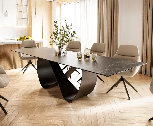 Table à manger Edge 300x100 Céramique Laminam® Nero Greco Anthracite Infinity Métal Noir