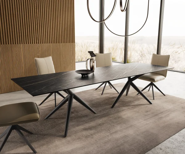 Table à manger Edge 300x100 Céramique Laminam®Noir Desir Marron Estelar rond Métal Noir