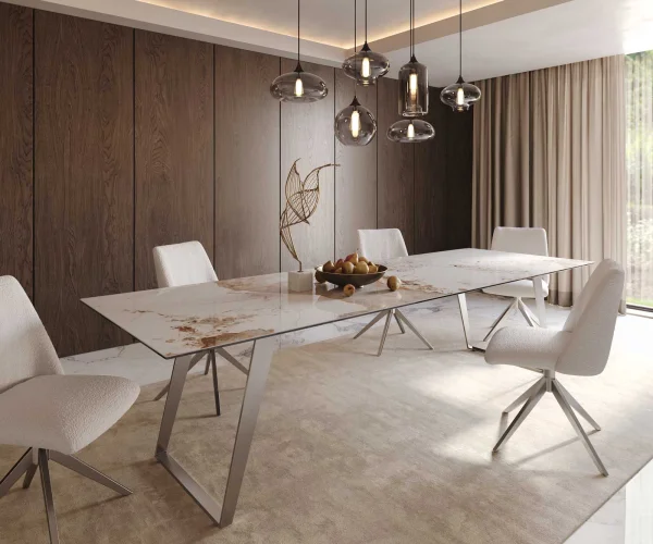 Table à manger Edge 300x100 céramique Minas mélange blanc-beige acier inoxydable incliné
