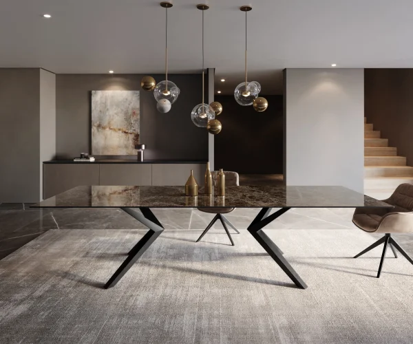 Table à manger Edge 300x100 Laminam® Emperador Extra Lucidato Marron foncé Zenthara anguleux Métal Noir