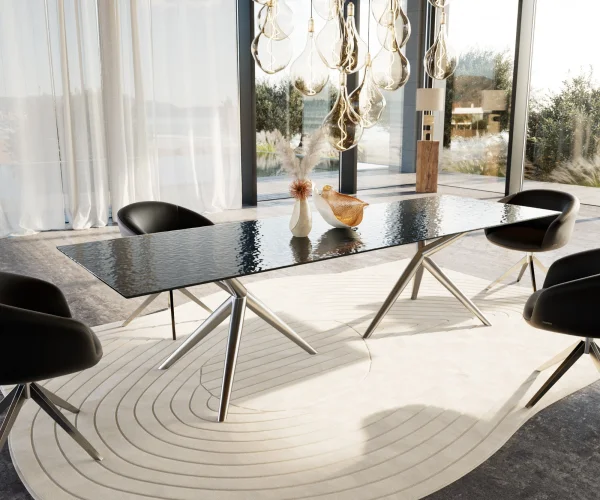 Table à manger Edge 300x100 verre en relief noir 3D-Design Estelar rond Acier inoxydable