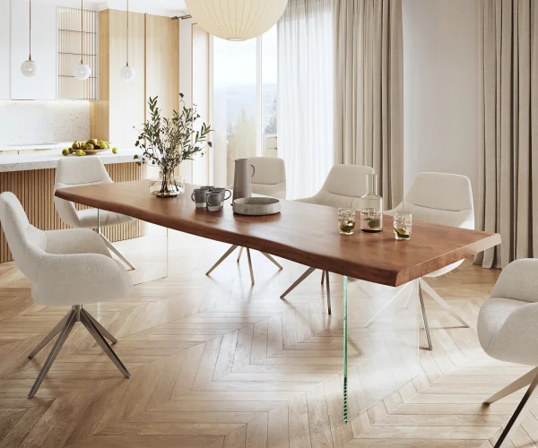 Table à manger Edge 300x100 XL acacia marron verre Live-Edge