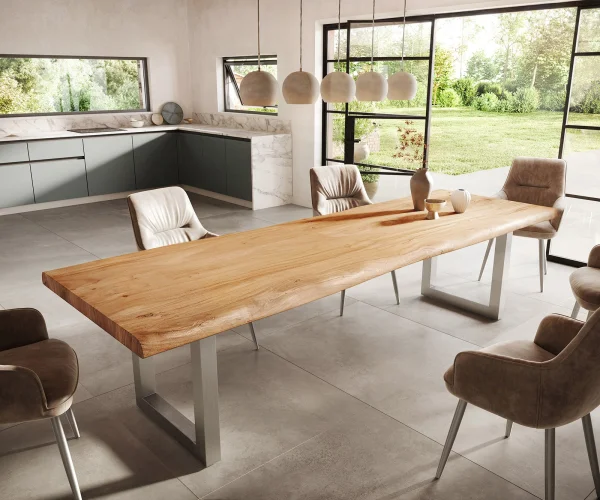 Table-à-manger Edge 300x100 XL acacia nature acier inoxydable large Live-Edge