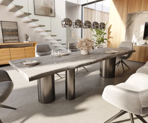 Table à manger Edge 300x100 XL Acacia Platine Troa Acier inoxydable Graphite Live-Edge