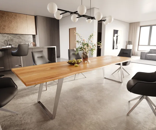 Table à manger Edge 300x100x4 chêne naturee acier inoxydable incliné Live-Edge