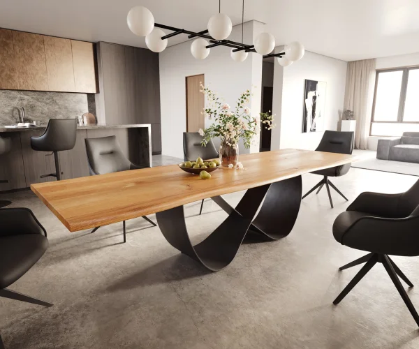 Table à manger Edge 300x100x4 chêne naturee Infinity métal noir Live-Edge