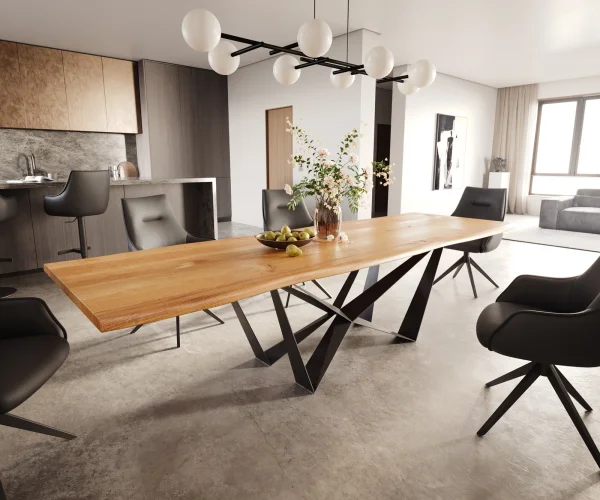 Table à manger Edge 300x100x4 chêne naturee Spider acier plat noir Live-Edge
