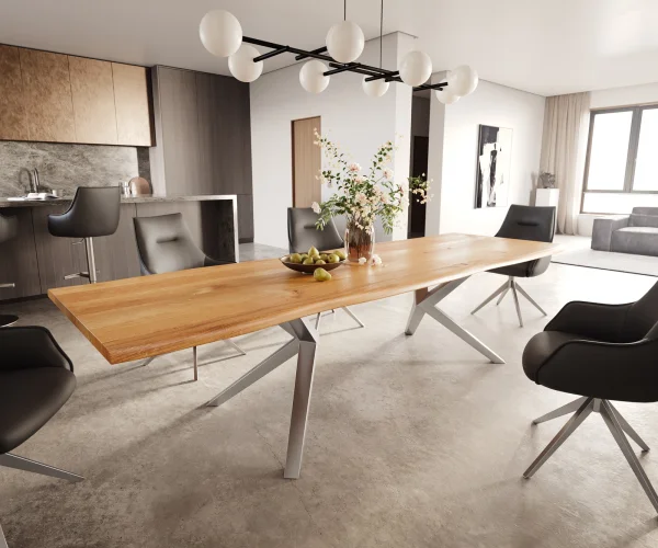 Table à manger Edge 300x100x4 chêne naturee Zenthara Angulaire acier inoxydable Live-Edge