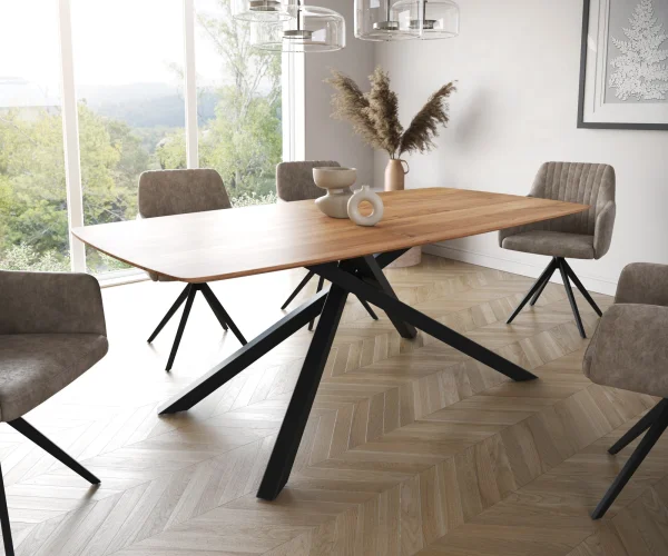 Table à manger Edge Boot 200x100 acacia nature cadre croisé rectangle noir bord suisse