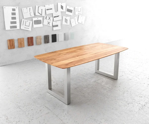 Table à manger Edge Boot 200x100 Acacia Naturel Acier Inoxydable Large Bord Suisse