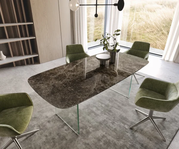 Table à manger Edge Boot 200x100 Laminam® Emperador Extra Lucidato Marron foncé Cadre en verre