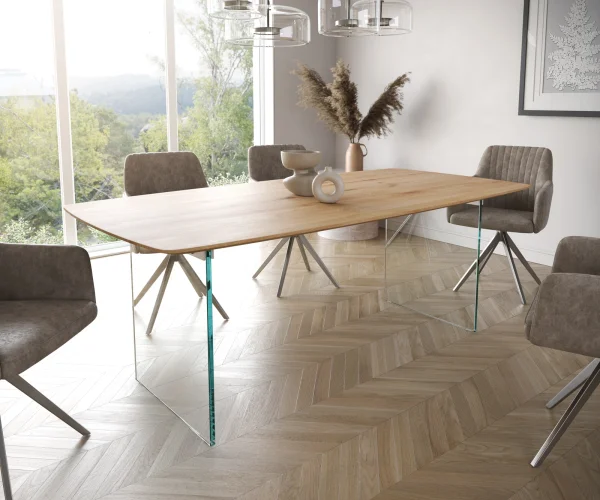 Table à manger Edge Boot 200x100x2,5-3 chêne nature verre bord suisse