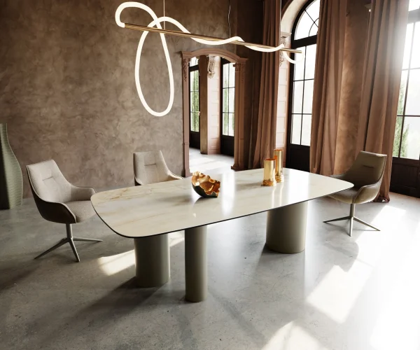 Table à manger Edge Boot 240x120 Céramique Iris FMG Onice OroTroa Métal finition à effet Titane