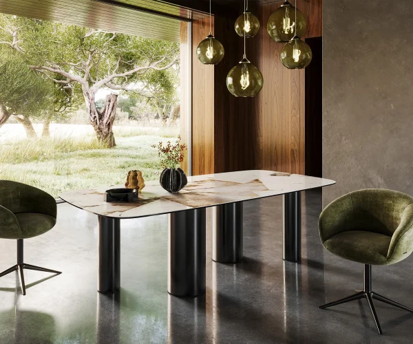 Table à manger Edge Boot 240x120 Céramique Iris FMG Patagonia Lappato Pilier Acier inoxydable Graphite