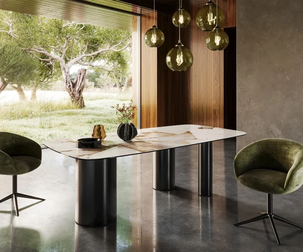Table à manger Edge Boot 240x120 Céramique Iris FMG Patagonia Lappato Troa Acier inoxydable Graphite