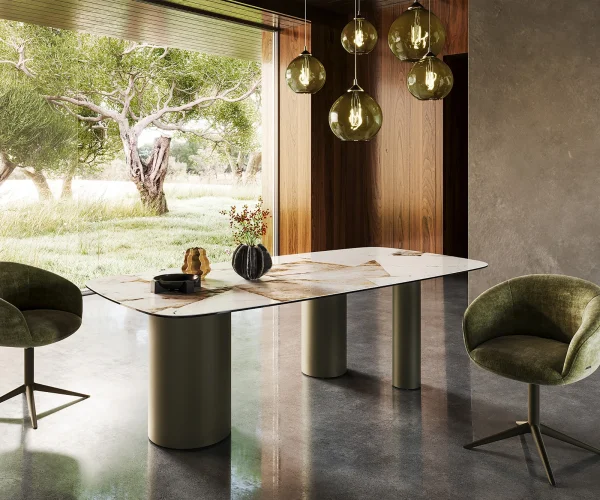 Table à manger Edge Boot 240x120 Céramique Iris FMG Patagonia Lappato Troa Métal finition à effet Titane