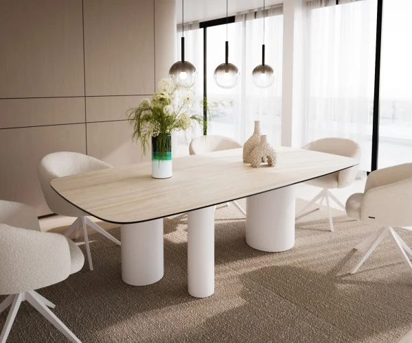 Table à manger Edge Boot 240x120 Céramique Travertin Nature Troa Métal Blanc