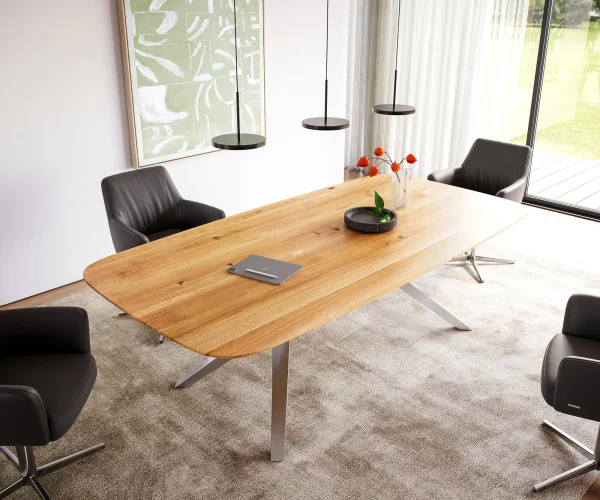 Table à manger Edge Boot 240x120 chêne naturee Zenthara Angulaire acier inoxydable bord suisse
