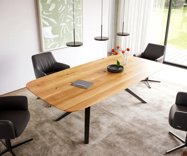 Table à manger Edge Boot 240x120 chêne naturee Zenthara Angulaire métal noir bord suisse