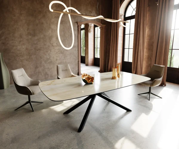 Table à manger Edge Boot 240x120 cm Céramique Iris FMG Onice Oro piètement en croix Rectangle Noir