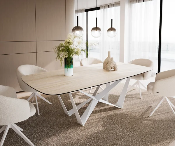 Table à manger Edge Boot 240x120 cm Céramique Travertin Naturel Spider Métal Blanc