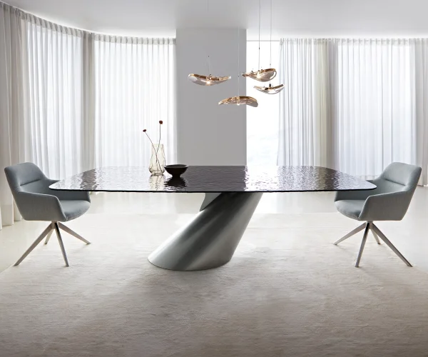 Table à manger Edge Boot 240x120 verre en relief noir 3D-Design Cono métallique argent