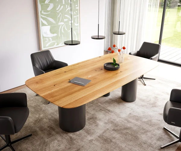 Table à manger Edge Boot 240x120x2,5-3 chêne naturee Troa métal noir bord suisse