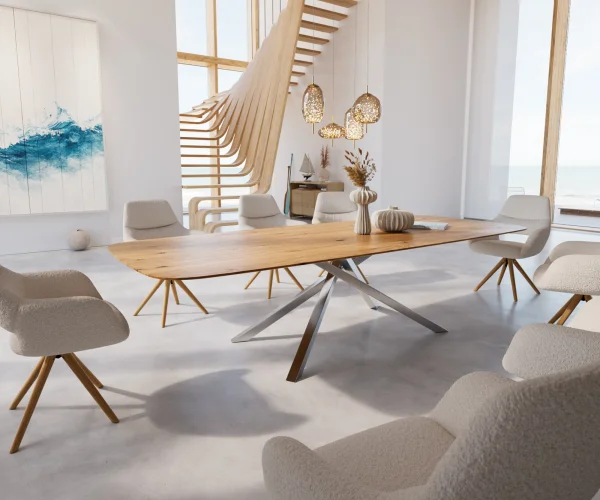 Table à manger Edge Boot 300x120 chêne nature cadre croisé rectangle acier inoxydable bord suisse