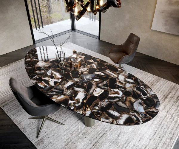 Table à manger Edge Oval 280x130 Céramique Iris FMG Agatablack Troa Métal Effet Titane