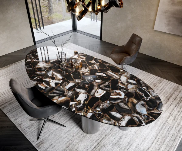 Table à manger Edge Ovale 280x130 Céramique Iris FMG Agatablack Pilier Acier inoxydable Graphite