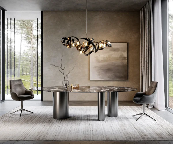 Table à manger Edge Ovale 280x130 Céramique Iris FMG Agatablack Troa Acier inoxydable Graphite