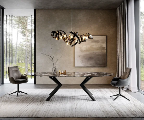 Table à manger Edge Ovale 280x130 Céramique Iris FMG Agatablack Zenthara anguleux Métal Noir