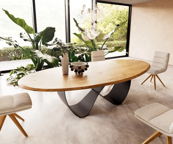 Table à manger Edge ovalee 280x130x2,5 chêne naturee Infinity métal noir Flow-Edge