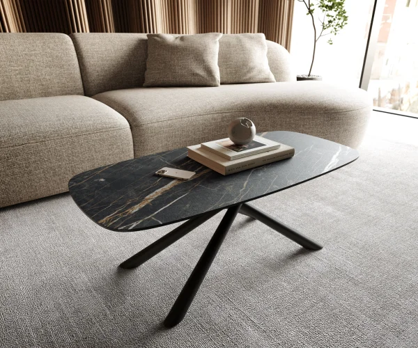 Table basse Edge Boot 100x50 cm céramique Laminam® Noir Desir brun Sarity métal noir