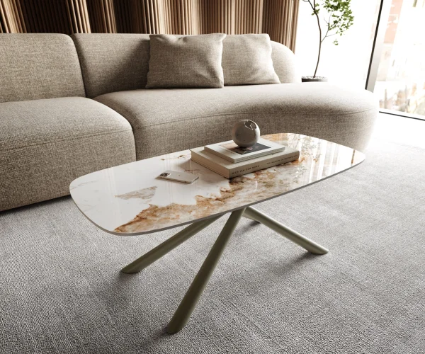 Table basse Edge Boot 100x50 cm céramique Minas Melange Sarity Metall finition effet titane