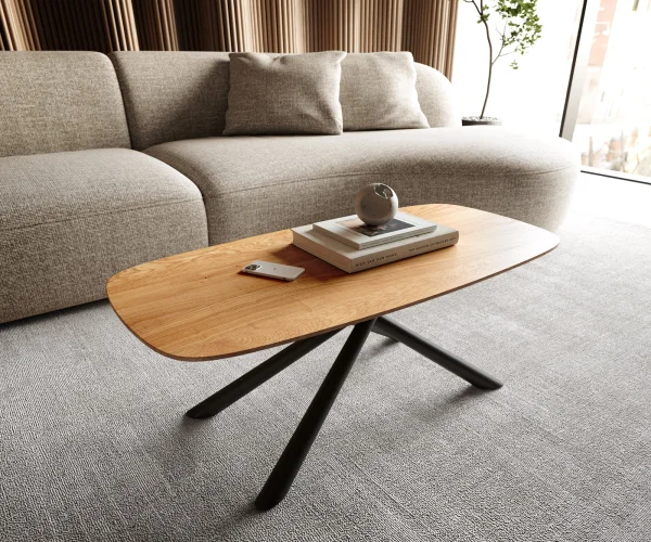 Table basse Edge Boot 100x50 cm chêne naturel bord suisse Sarity métal noir