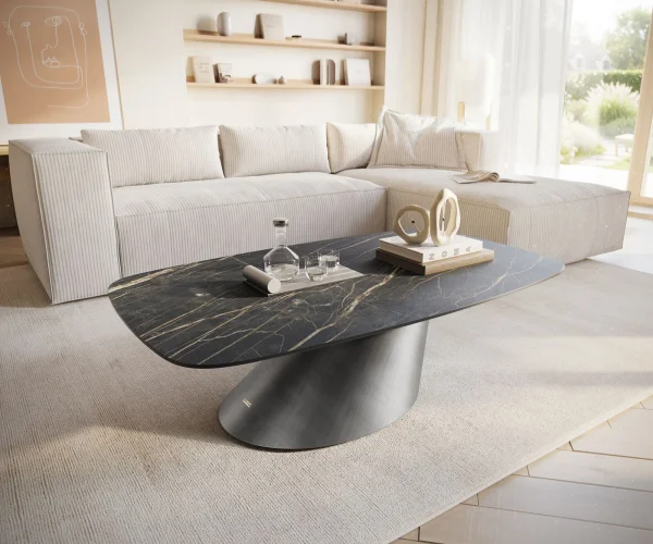 Table basse Edge Boot 120x70 cm céramique Laminam® Noir Desir brun Conis argent métallique