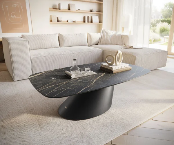 Table basse Edge Boot 120x70 cm céramique Laminam® Noir Desir brun Conis métal noir