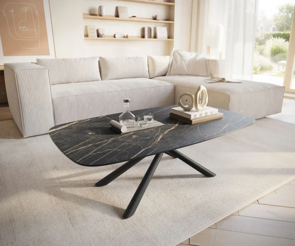 Table basse Edge Boot 120x70 cm céramique Laminam® Noir Desir brun Sarity métal noir