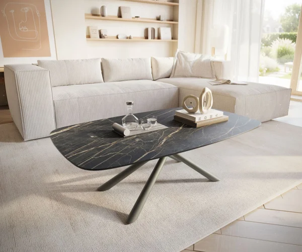 Table basse Edge Boot 120x70 cm céramique Laminam® Noir Desir brun Sarity Metall finition effet titane