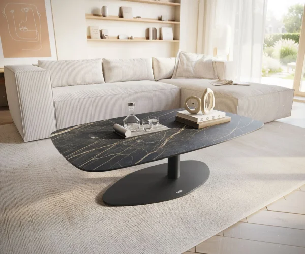 Table basse Edge Boot 120x70 cm céramique Laminam® Noir Desir brun Vibany métal noir