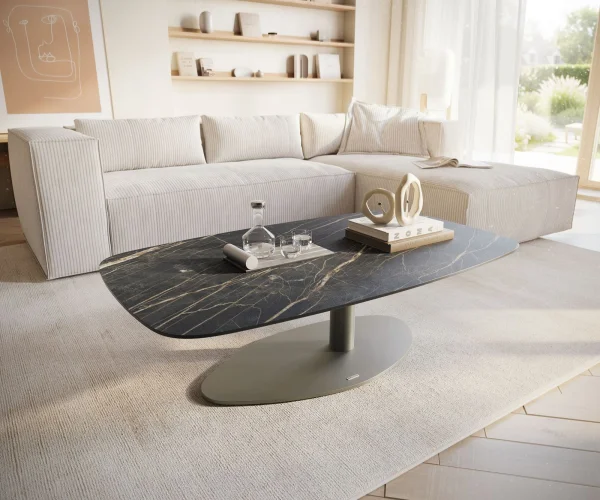 Table basse Edge Boot 120x70 cm céramique Laminam® Noir Desir brun Vibany Metall finition effet titane