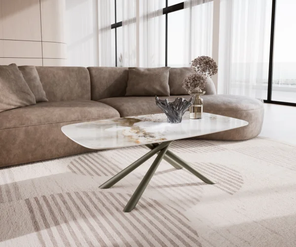 Table basse Edge Boot 120x70 cm céramique Minas Melange Sarity Metall finition effet titane