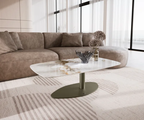 Table basse Edge Boot 120x70 cm céramique Minas Melange Vibany Metall finition effet titane