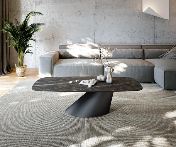 Table basse Edge Boot 140x80 cm céramique Laminam® Noir Desir brun Conis métal noir