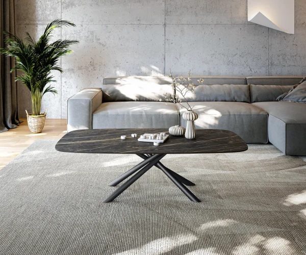 Table basse Edge Boot 140x80 cm céramique Laminam® Noir Desir brun Sarity métal noir