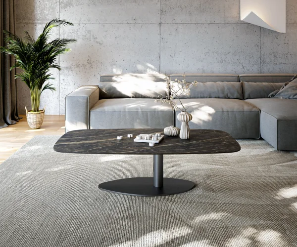 Table basse Edge Boot 140x80 cm céramique Laminam® Noir Desir brun Vibany métal noir