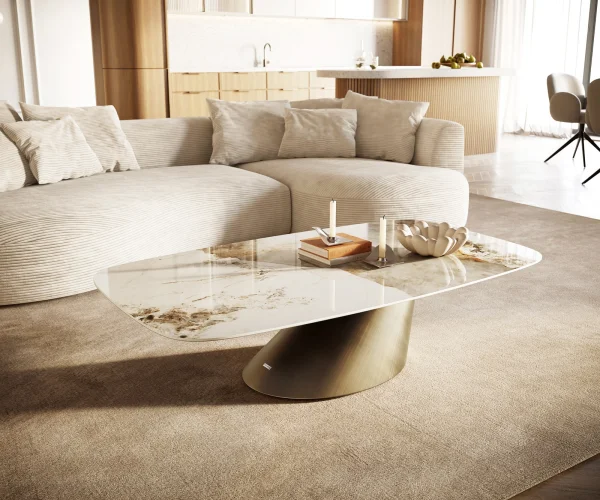 Table basse Edge Boot 140x80 cm céramique Minas Melange Conis doré métallique