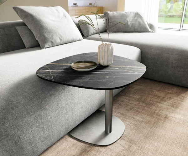 Table basse Edge Boot 60x60 cm céramique Laminam® Noir Desir brun Eleny acier inoxydable brossé